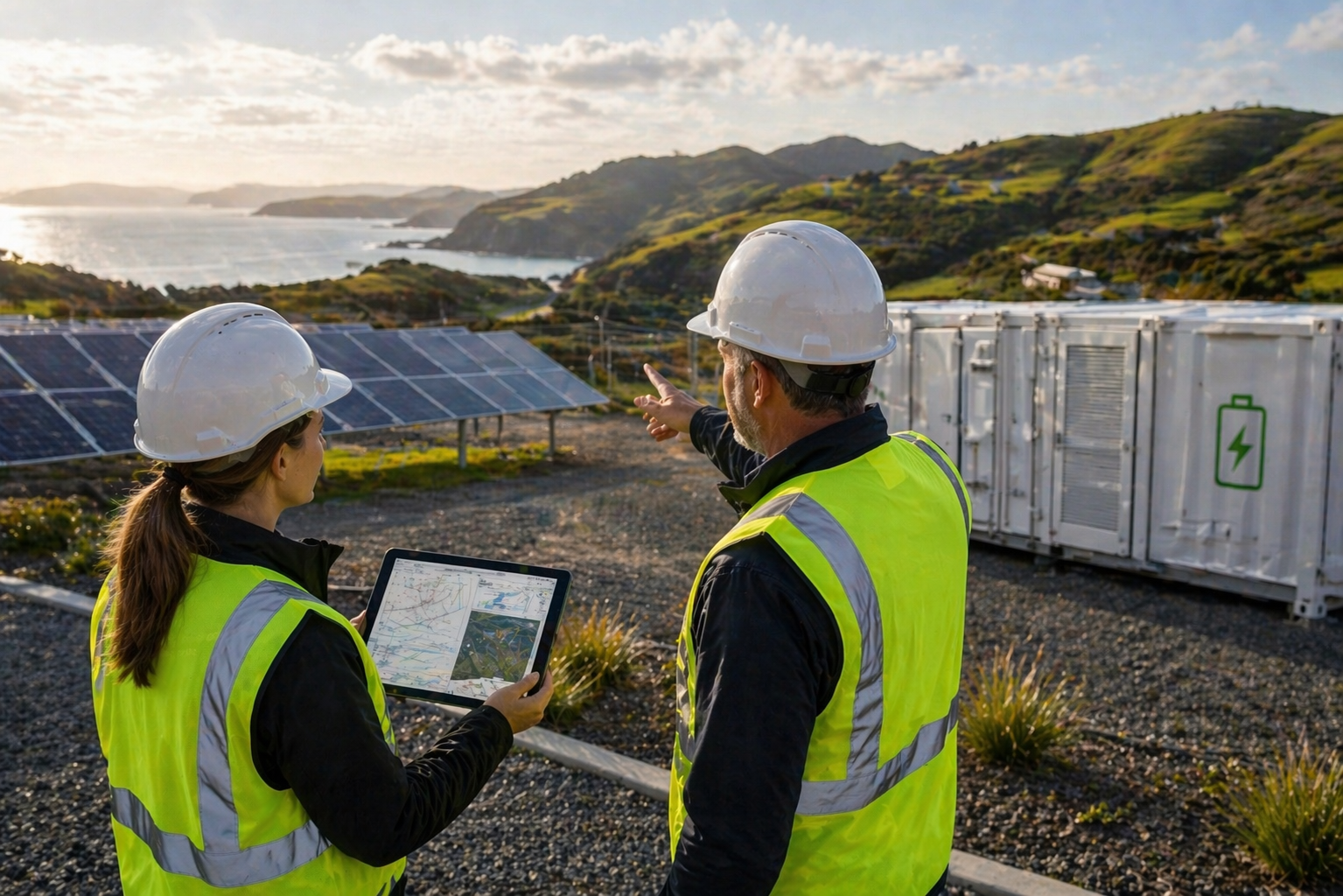 Engineers completing consultation and site assessment at renewable energy site