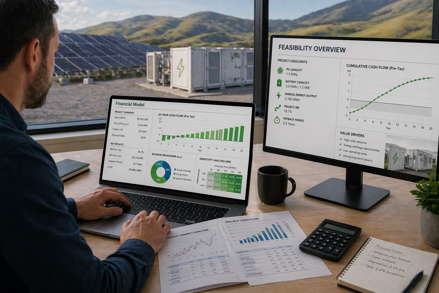 Financial modelling dashboard for solar PV and BESS feasibility